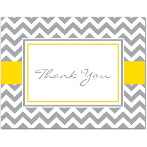 Grey Yellow Chevron Thank You Cards and Envelopes - 50 count