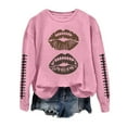 thumbnail image 3 of Women's Abstract Rugby Lip Print Crewneck Long Sleeve Pullover Sweatshirt Jackets Women Casual Knit Top Hooded Zippe Jackets Ladies Sweater Jacket Fall Sweat Shirts Hoodies Women Petite Outfits Older, 3 of 3