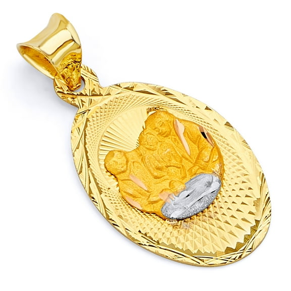 Wellingsale 14K Yellow Gold Polished Diamond Cut Religious Baptism Charm Pendant