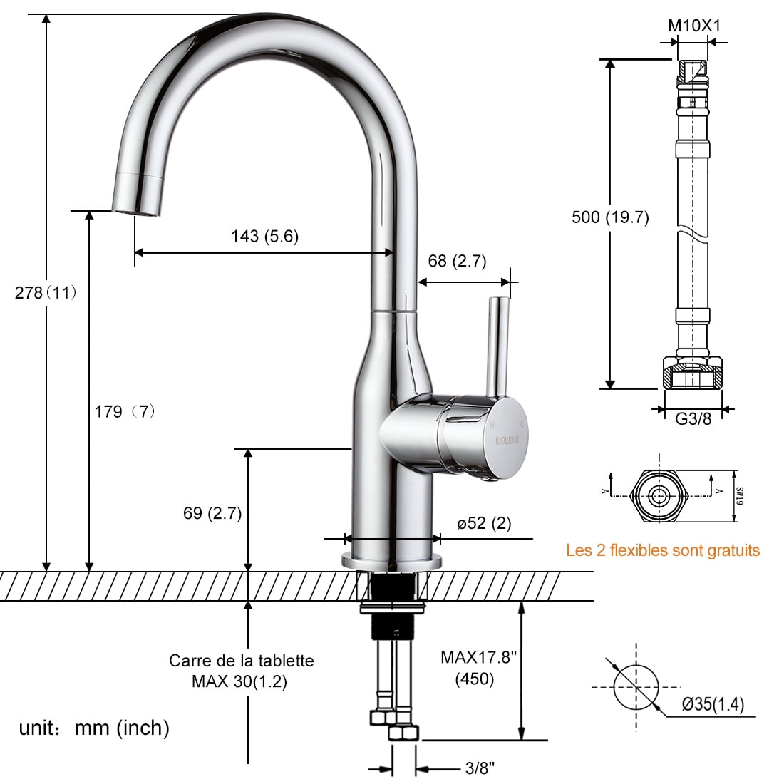 WOWOW  Kitchen Sink Faucet Chrome High Arc Single Handle Kitchen Bar Faucet