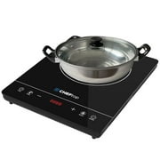 Cheftop Induction Cooktop Portable Induction Burners 120V Digital Ceramic Top with Kids Safety Lock ,1800 Watt, Touch Sensor Control Multiple Cooking Zones & Levels (Single Burner With Pot)