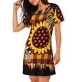 thumbnail image 2 of Easygdp Sunflower Gnomes and Bees Camisón de manga corta para mujer, informal, estampado, 2 of 6