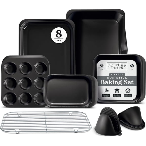 COOK WITH COLOR 8-Pc Bakeware Set, Non Stick Baking Pans w/ Nesting Baking Sheets & Pans, Black