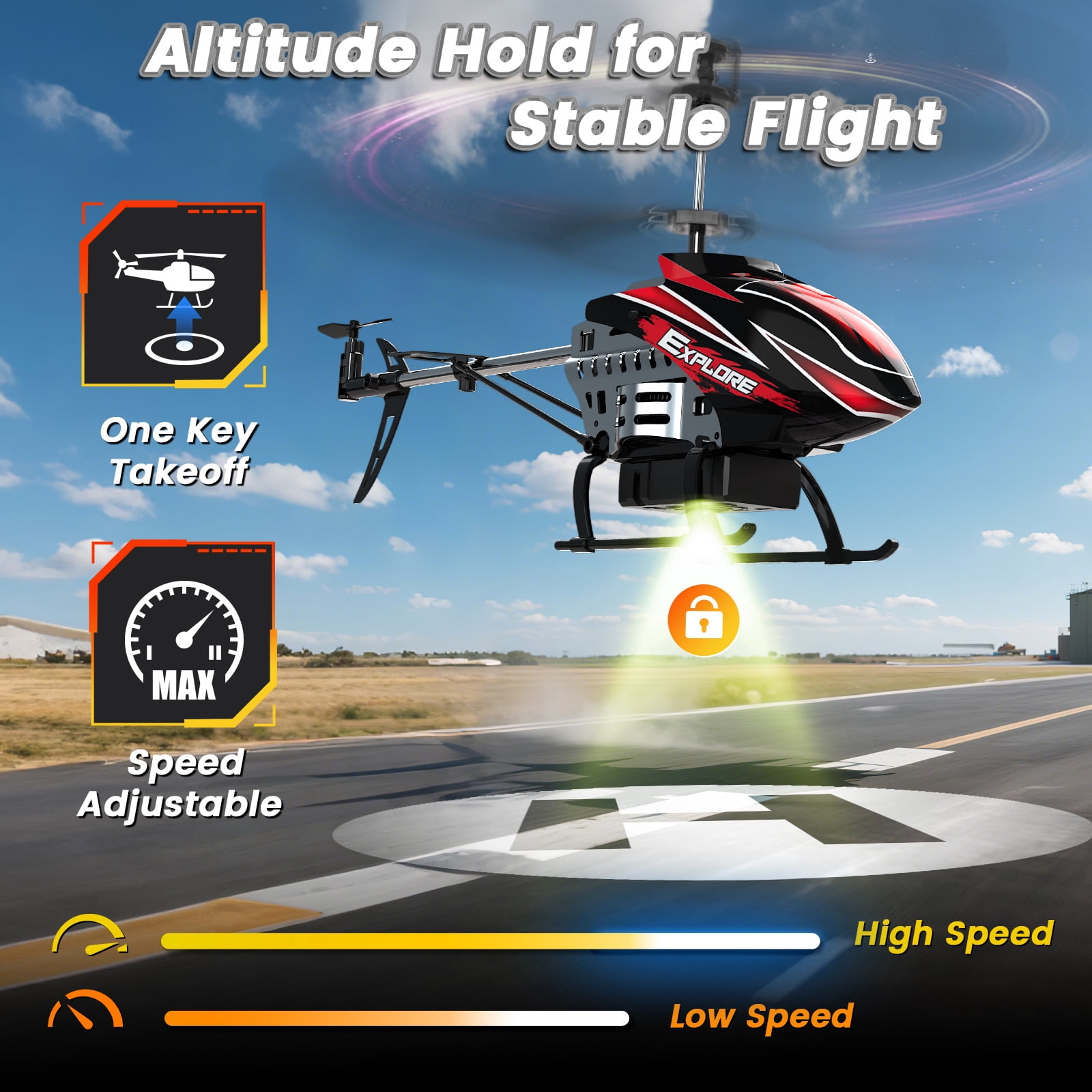 Wefone Remote Control Helicopter for Kids with Altitude Hold, 7 LED Light Modes, 2 Batteries, Red