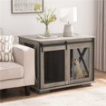 thumbnail image 6 of Farmhouse Dog Cage Crate Furniture with Sliding Barn Door,  Farmhouse Wooden Dog Kennel End Table with Flip-top Plate Dog House with Detachable Divider for Small/Medium/Large Dog White, 6 of 18