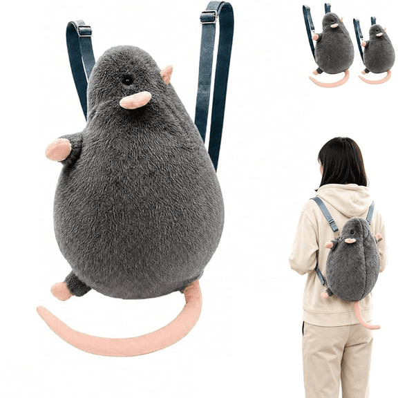 Rat Purse Backpack, Furry Animal Shaped Bag with Tail for Women and Men