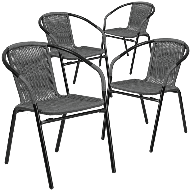 4 Pack Gray Rattan IndoorOutdoor Restaurant Stack Chair