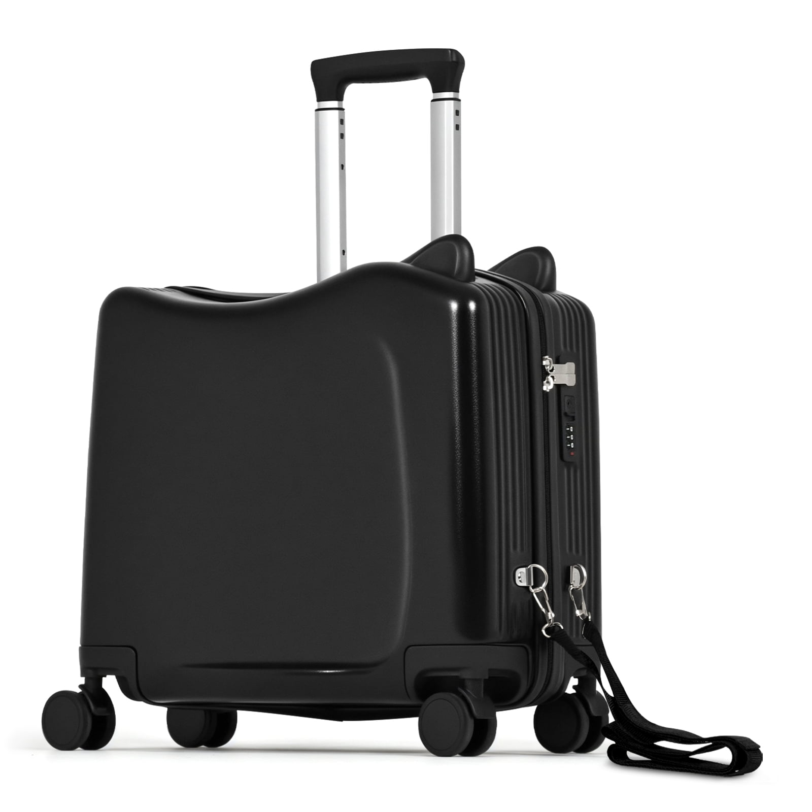 Advwin 20" Ride on Hardshell Suitcase with Spinner Wheels for Kids, Lightweight Trolley Luggage with Carry Strap, Carry on Travel Luggage with Lock, Black