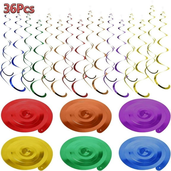 GIXUSIL 36 Pcs Rainbow Hanging Swirl Party Decorations, Colorful Ceiling Swirl Streamers Party Supplies for Graduation Wedding Engagement Celebration Theme Birthday Decorations