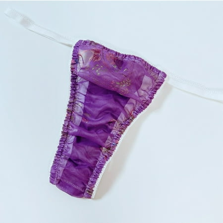 BUYISI Men Women Chiffon Comfort Underwear Low Waist Thongs Briefs Soft Pouch Panties Bikini G-String Underpants Exotic Lingerie Purple Women xL