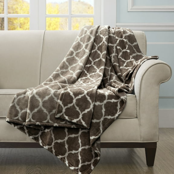 Home Essence Ogee Oversized Super Soft Microlight Throw, , 60x70", Brown