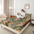 thumbnail image 3 of jejeloiu Southwestern Aztec Queen Sheets For Men Women,Tribal Pattern Queen Sheet Sets,Brown Turquoise,4 Pieces,1 Flat Sheet, 1 Fitted Sheet and 2 Pillowcases, 3 of 6