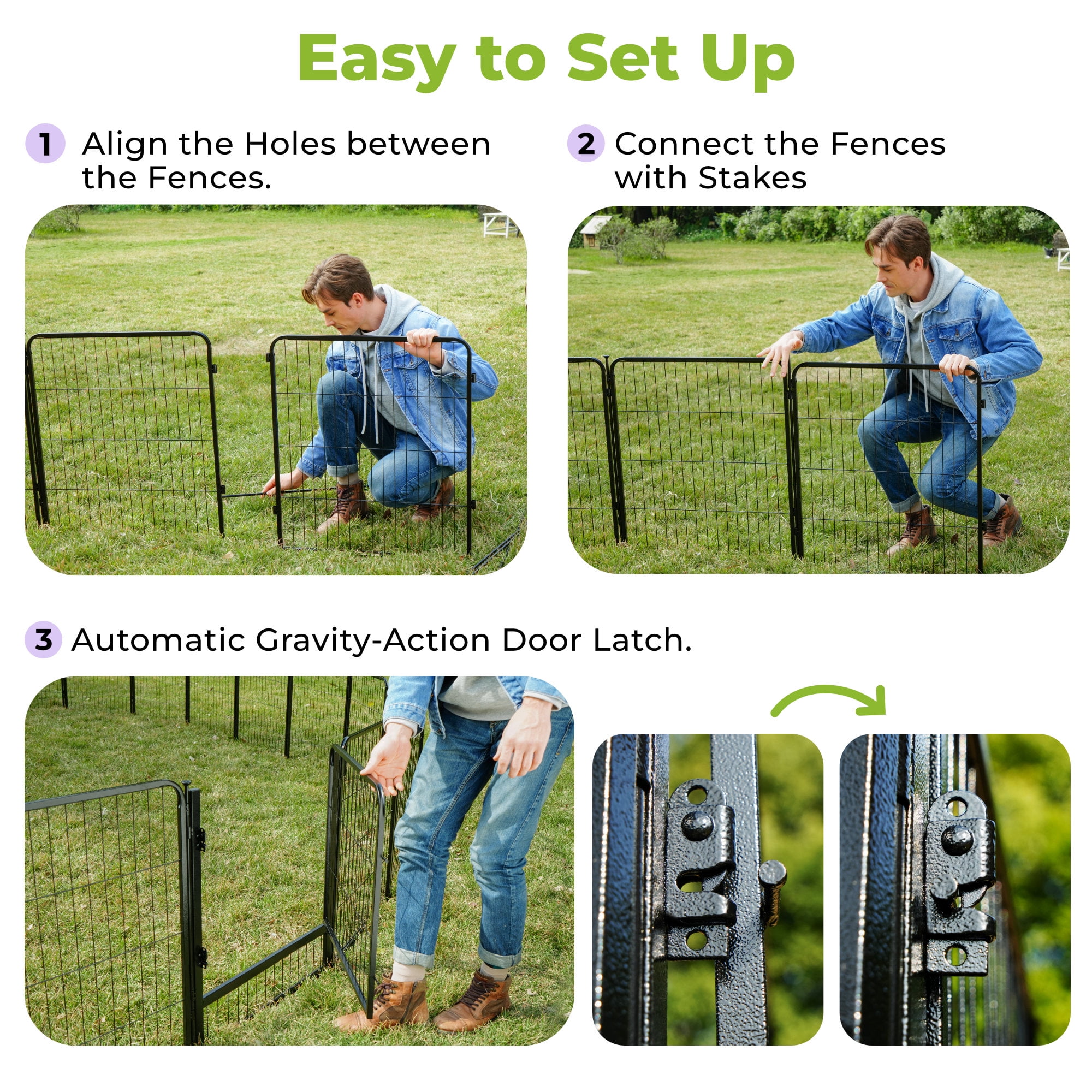 SunsGrove Decorative Garden Fence 50 in(H) x 10.2 ft(L) 4 Panels, Heavy Duty Metal Animal Barrier Fence, No Dig Fence for Dogs, Rabbit Fence for Garden, Black