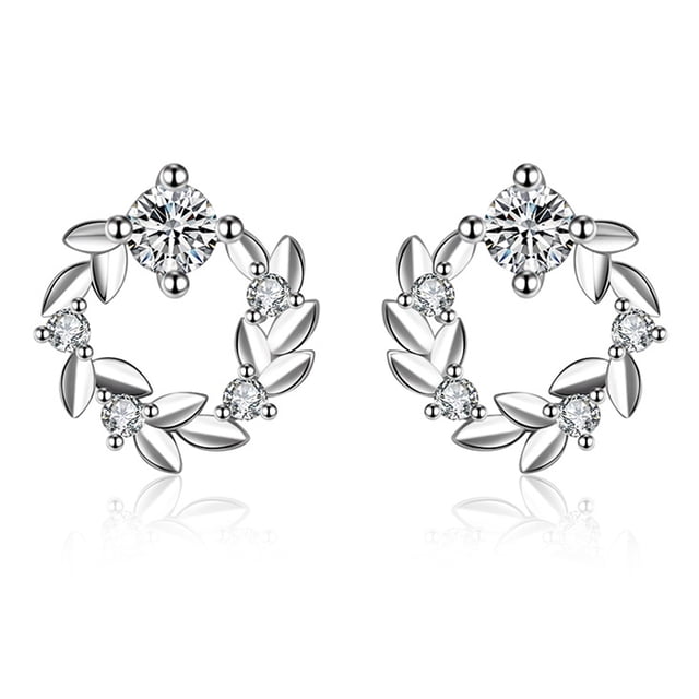 Pendientes De Hojas Para Mujer - Joyería De Moda Hipoalergénica Con Forma De Círculo De Circón, Encanto Ligero Minimalista