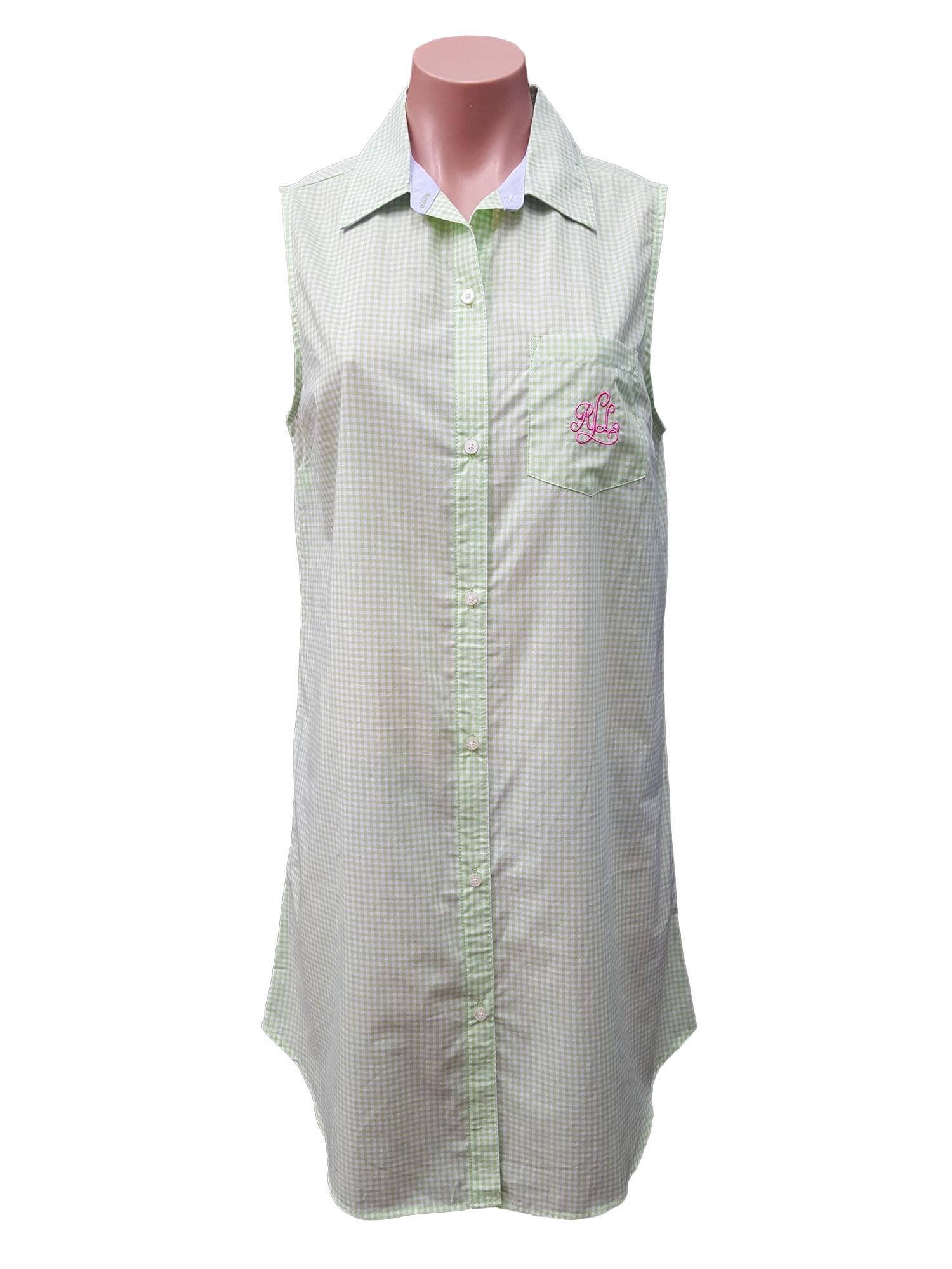 LAUREN Ralph Lauren Women's Sleeveless Cotton Nightshirt (Green Gingham ...