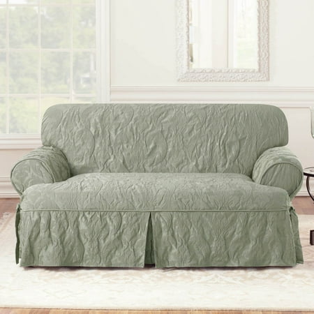 Sure Fit Matele Damask 1 Piece T Cushion Kick Pleat Loveseat Sure Fit Matele Damask 1 Piece T Cushion Kick Pleat Loveseat Slipcover