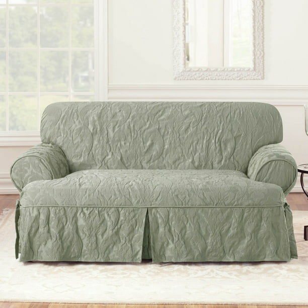 Sure Fit Matelasse Damask 1 Piece T Cushion Kick Pleat Loveseat Slipcover Com - Sure Fit Sofa And Loveseat Covers