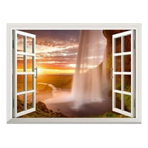 wall26 Removable Wall Sticker/Wall Mural - Majestic Waterfall at Sunset | Creative Window View Wall Decor - 24 Inchx32 Inch