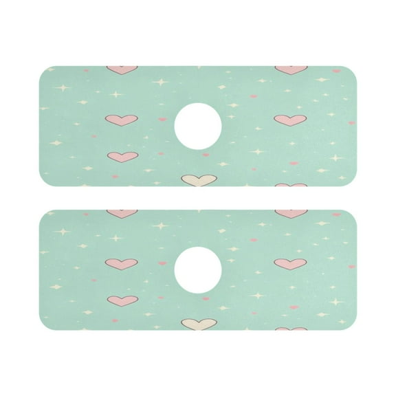 Love Pattern Quick Dry Silicone Algae Faucet Pad 14.7x5.4in 2 Pack Absorbent Mat for Kitchen Sink, Bathroom Countertop