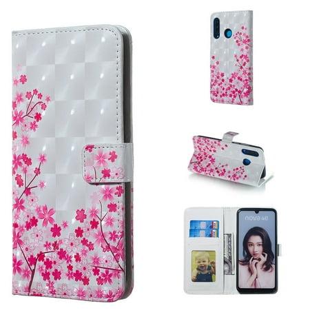 Sakura Pattern 3D Horizontal Flip Leather Case for Huawei P30 Lite, with Holder & Card Slots & &