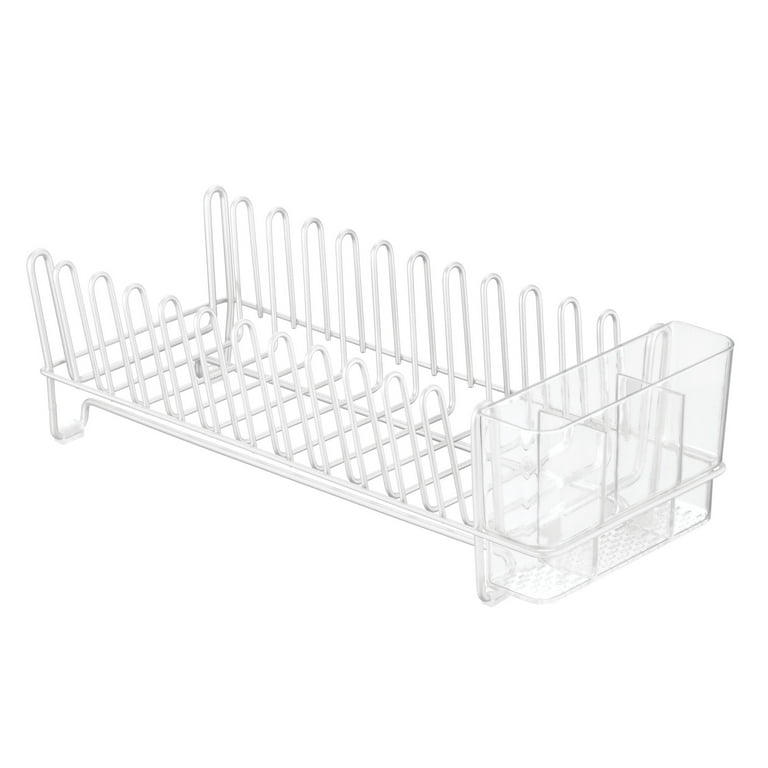 mDesign Steel Compact Modern Dish Drying Rack with Cutlery Tray -  Chrome/Clear