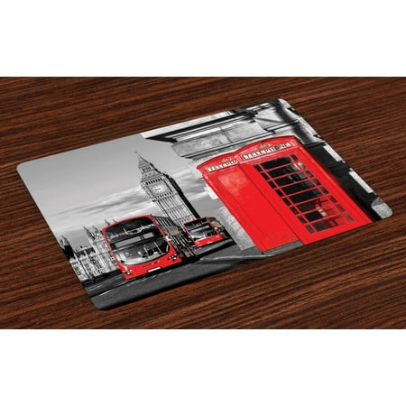 London Placemats Set of 4 London Telephone Booth in the Street Traditional Local Cultural Icon England UK Retro, Washable Fabric Place Mats for Dining Room Kitchen Table Decor,Red Grey, by (Best Places To Go In London England)