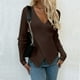 thumbnail image 2 of Jersey de manga larga con cuello en V para mujer: top de punto liso, corte ajustado para uso informal/al aire libre, tallas S-XL, 2 of 5