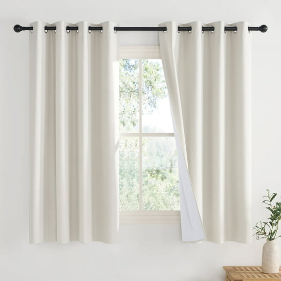 NICETOWN 100% Blackout Curtains for Living Room Faux Linen Modern Noise Reducing Thermal Insulated Grommet Window Treatment for Bedroom, W52 x L72, Cream, Set of 2