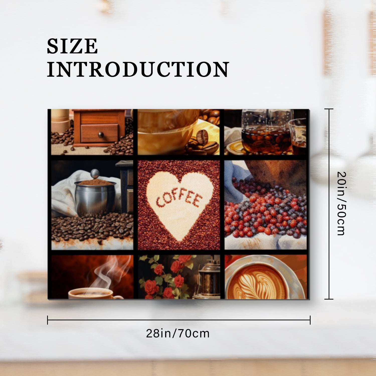 Square Glass Induction Cooktop Protector Mat, Collage of Coffee Glass Stove Cover for Electric Stove, Heat Resistant Foldable Decoration Pad for Kitchen RV (28×20 Inch)