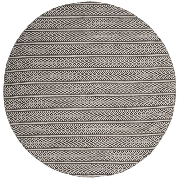 SAFAVIEH Montauk Randall Geometric Striped Cotton Area Rug, Ivory/Black, 4' x 4' Round