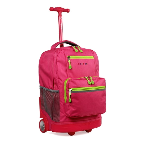 J World Boys and Girls Sunlight 18" Rolling Backpack for School and Travel, Pink