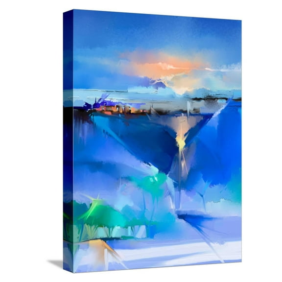 Art.com Abstract Colorful Oil Painting Landscape on Canvas. Semi- Abstract Image of Tree, Hill and Green, B Stretched Canvas Print Wall Art by pluie_r, 12" x 16"