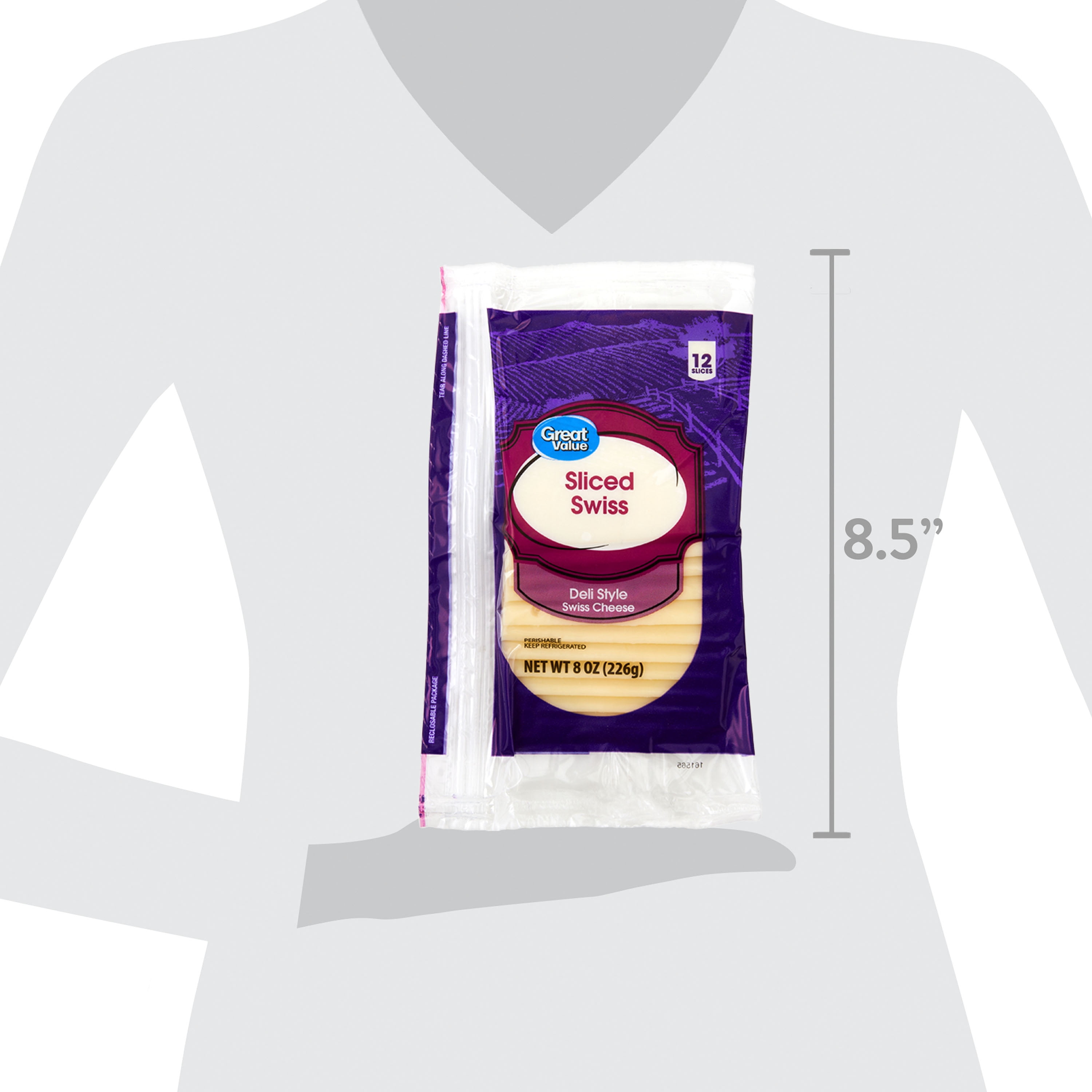 Great Value Swiss Deli Style Sliced Cheese, 8 oz Package 12 Slices