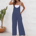 thumbnail image 4 of Mrat One-Piece Jumpsuits Trendy Women Casual Sold Color Shoulder Button Suspender Jumpsuits Wide Pocket Leg Pant Overalls for Women Casual Summer S-107 Navy XXL, 4 of 6