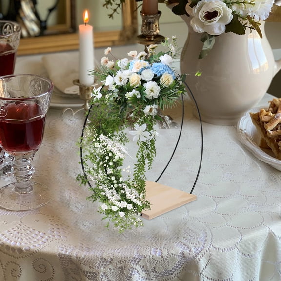 HERFIER Iron Floral Hoop Centerpiece with Base, Wedding Table Decoration, Desktop Flower Hoop, 11.24x11.2x5.5 inches