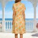thumbnail image 5 of Vestido de Manga Corta Midi Manga Corta Vestido de Otoño, Elegante de la Gasa de la Mujer Cuello Redondo Impreso Ocasional de Verano de la Playa, 5 of 7