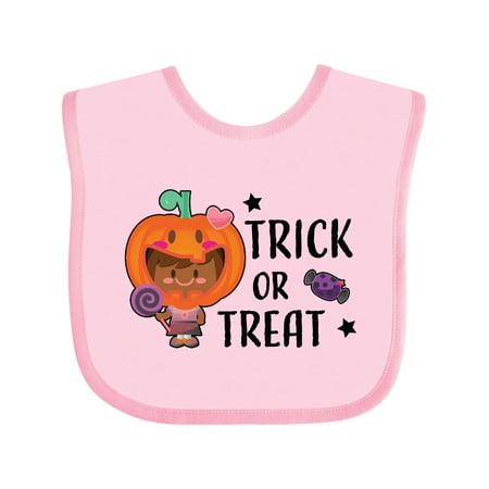

Inktastic Trick or Treat Girl with Pumpkin and Brown Hair Gift Baby Girl Bib