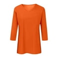 thumbnail image 4 of Razzly Women's V Neck 3/4 Sleeve Casual T Shirt Soft Comfortable Basic Top Stylish Loose Fit Tee For Everyday Wear(Orange,XL), 4 of 5