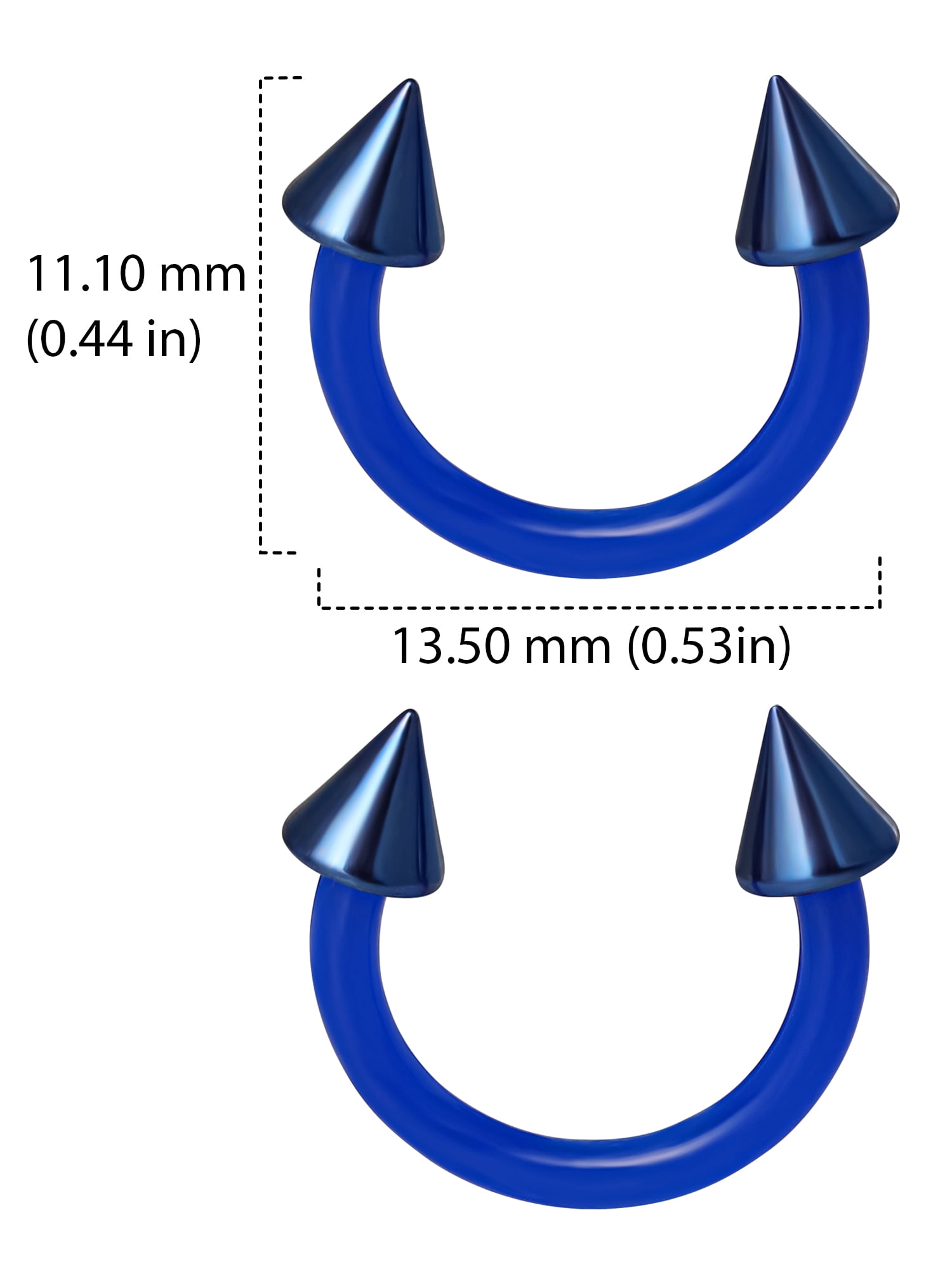 Body Jewelry Women's Basics, Stainless Steel,14-Gauge Circular Barbells in Blue with Anodized Cones