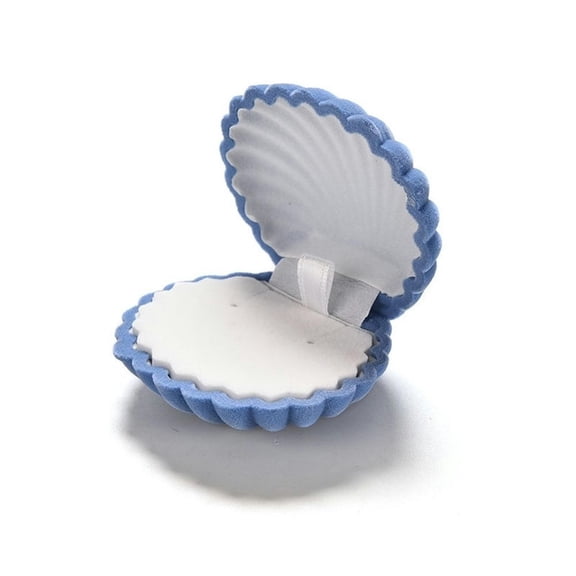HOOUN Cute Shell Velvet Gift Box Ring Pendant Jewelry Earrings Storage Display Case-blue