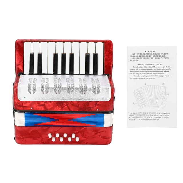 Acordeón de piano de 17 teclas y 8 bajos, instrumento musical para principiantes (rojo)