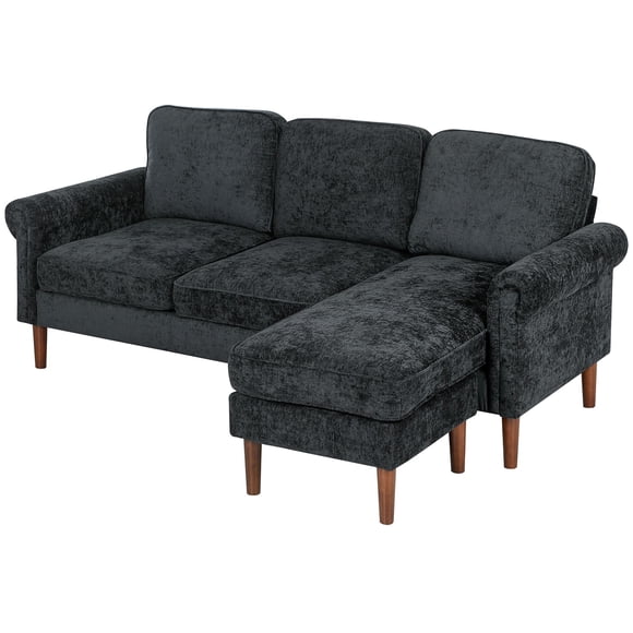 Modern L-Shape Sofa Sectional Couch with Changeable Chaise, Black Chenille Fabric Corner Sofa for Living Room & Home Office - 80.3” Wide