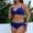 Dark Blue, variant on Women's Solid Color Backless Strap Bikini Swimsuit with Removable Padded Bras Nylon Spandex High Cut Retro Bathing Suit for Pool Beach Vacation