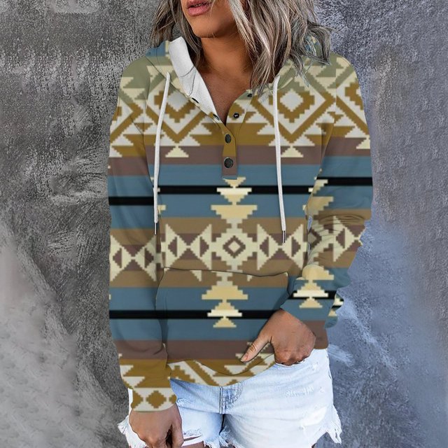 Tenue d'Hiver Mode Décontractée pour Femmes Blouse à Manches Longues Imprimée Chandail Imprimé Hauts Chandails à Capuchon Femmes Chandails à Capuchon en Liquidation