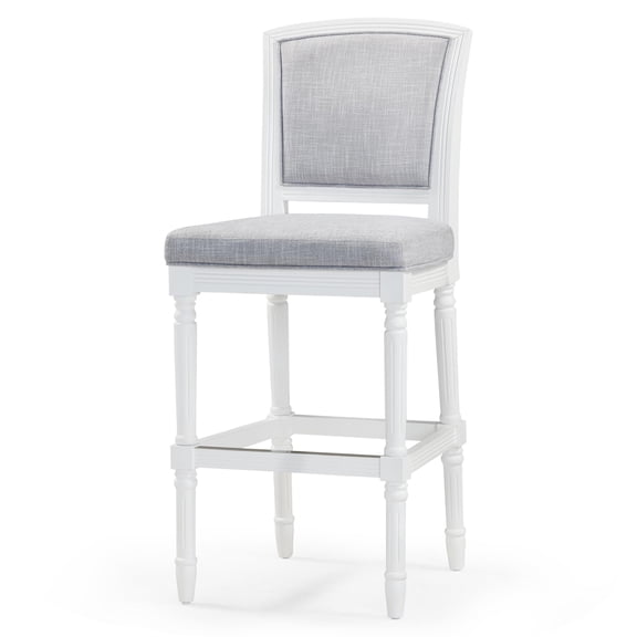 Charleston 31" White Bar-Height Bar Stool with Gray Upholstered Seat and Back