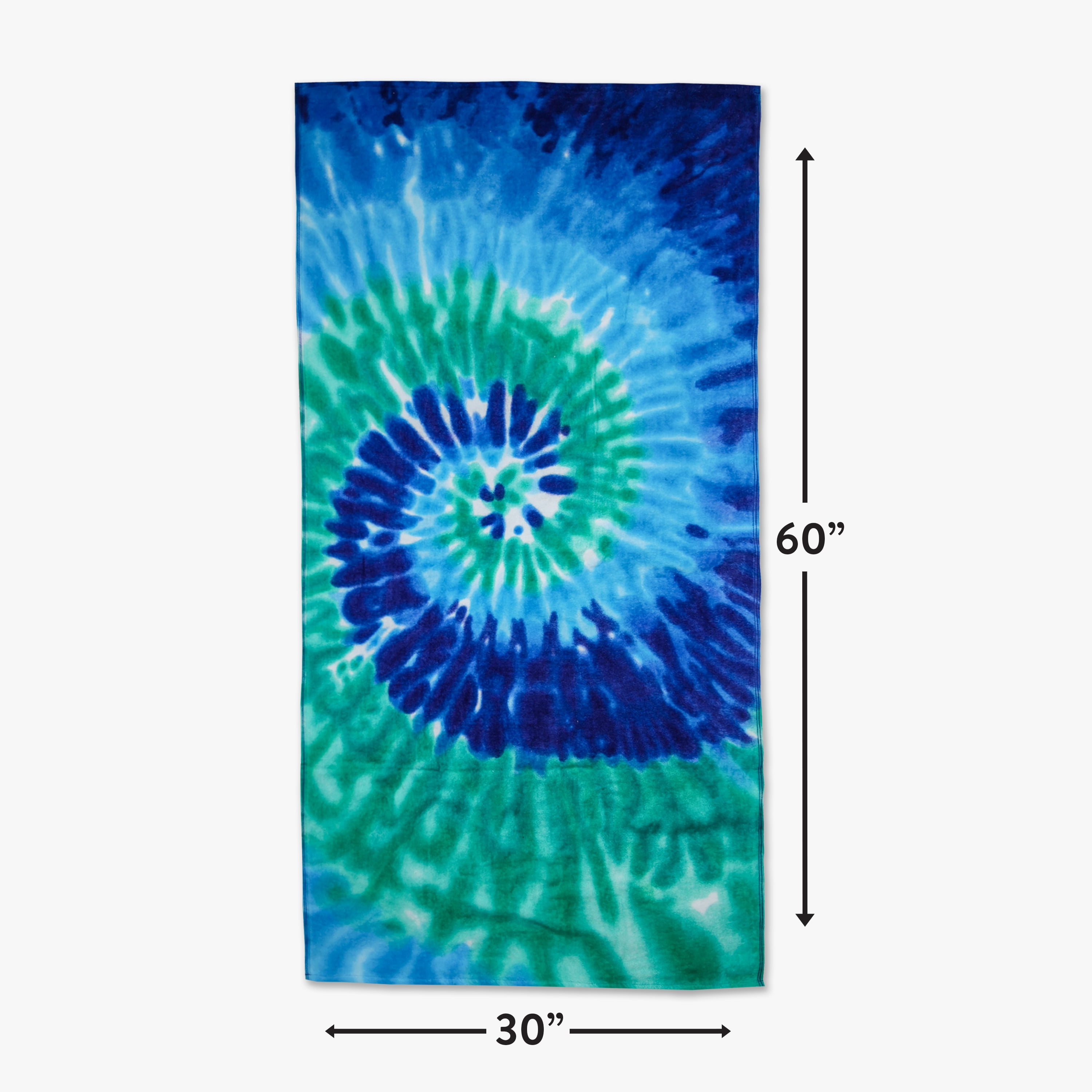 Mainstays Everyday Printed Tie Dye Blue Cotton-Blend Velour Beach Towel, 30" X 60"