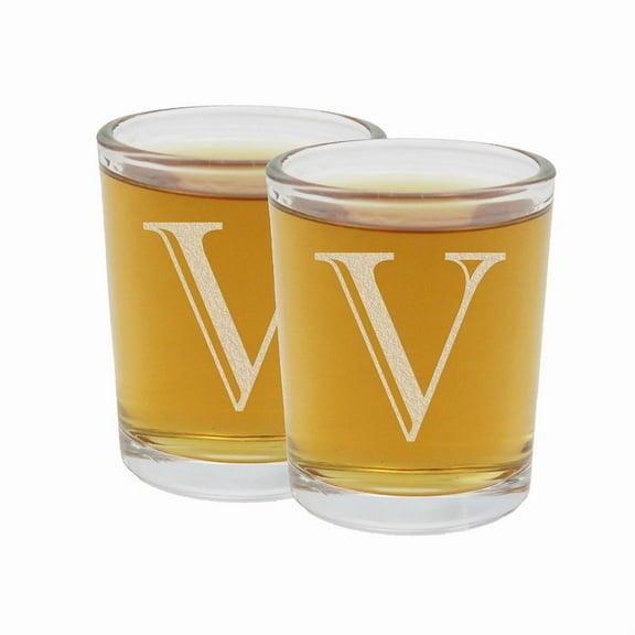 2pk Etched Monogram 2.5oz Shot Glasses (Letter V) A-Z Personalized shot glass, Custom shot glasses, Set of two Shot Glasses, Initial Birthday Gift shot glass Cute