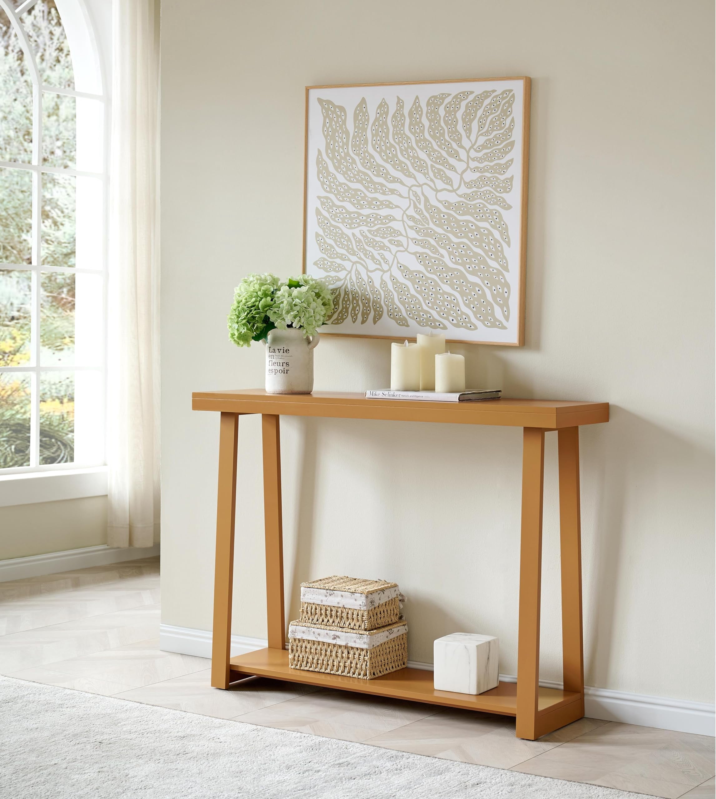 Kings Brand Furniture Emma Wood Console Sofa Table with Storage Shelf for Entryway, Hallway, Behind The Couch, Living Room, Foyer, Bedroom (Honey Mustard, 36 inches)