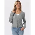 thumbnail image 3 of DARING DIVA Women's Long Sleeve Cropped Knit Button Up Crochet Cardigan L Gray, 3 of 6