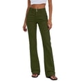 thumbnail image 2 of Sevevn Women's High Waist Bootcut Flare Pants Double Button Front Patch Pocket Vintage Casual Cargo Trousers Army Green XXL, 2 of 6